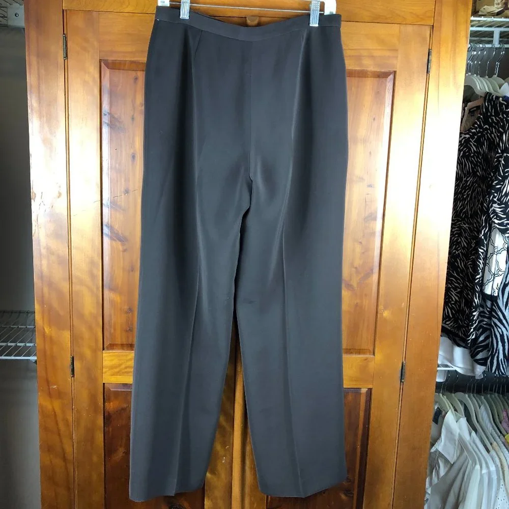 Kasper Classics Petite Wide Leg  High Waist Flat Front Pants Quiet Luxury Office